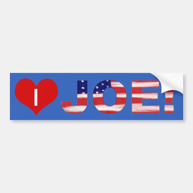I Heart JOE! On Blue With Flag Bumper Sticker (Front)