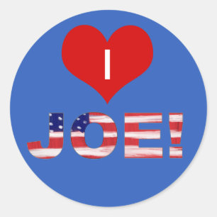 I Heart JOE! On Blue With Flag Classic Round Sticker