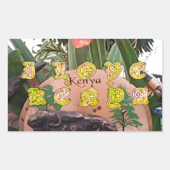 I (Heart) Kenya Buffalo Patch/Print Rectangular Sticker (Front)