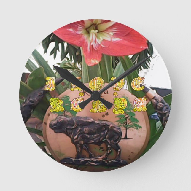 I (Heart) Kenya Buffalo Patch/Print Round Clock (Front)