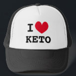 I heart keto trucker hat for ketogenic diet fans<br><div class="desc">I heart keto trucker hat for ketogenic diet fans. Custom template for ketogenic diet followers. Cool gift idea for friends,  family,  chef,  cook etc. Personalise this cap with your own favourite text optionally. Red heart can be any colour.</div>