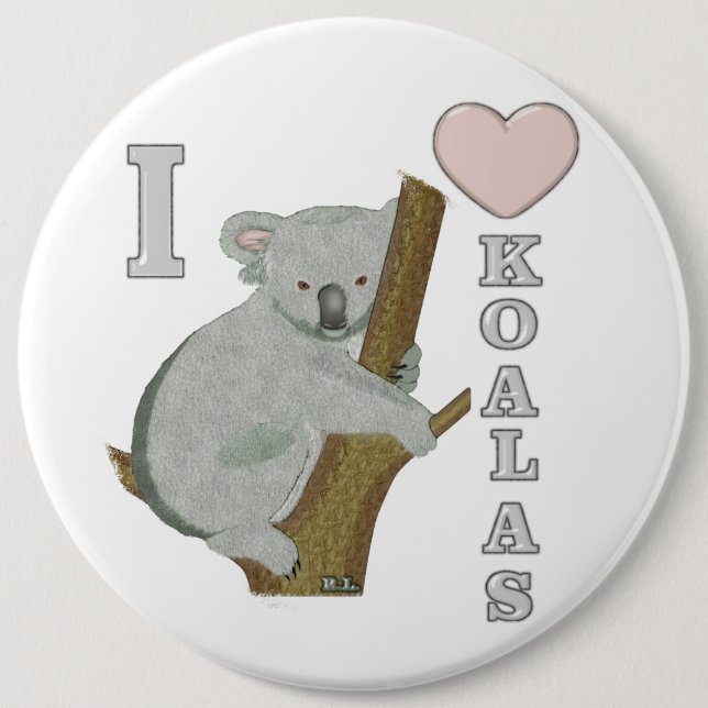I Heart Koalas Fuzzy Animals 6 Cm Round Badge (Front)