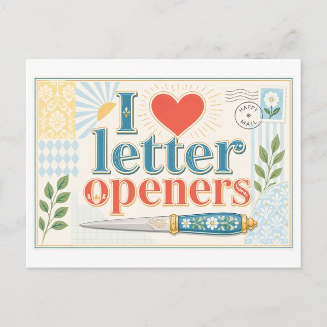 "I [Heart] Letter Openers" Postcard (Front)