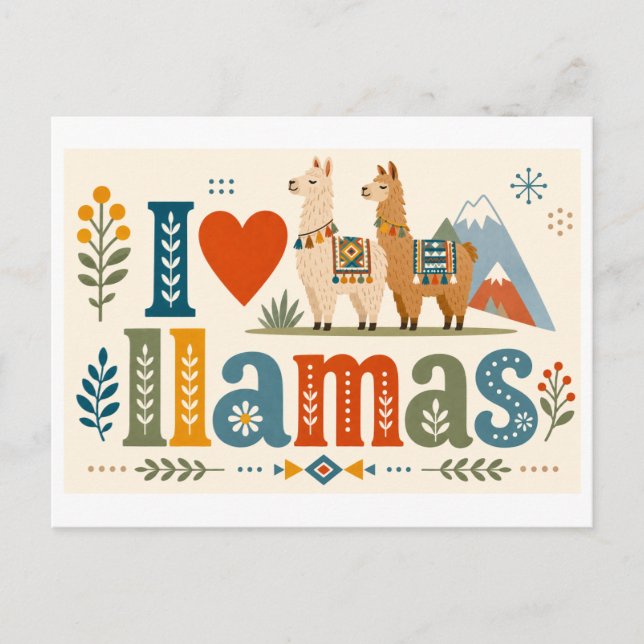 "I [Heart] Llamas" Postcard (Front)