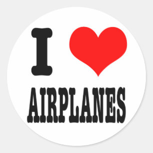 I HEART (LOVE) AIRPLANES CLASSIC ROUND STICKER