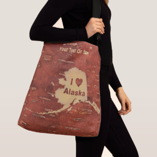 I Heart (Love) Alaska On Inner Birch Bark Crossbody Bag