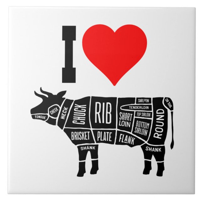 I Heart Love Beef Butcher Chef Cook Ceramic Tile (Front)
