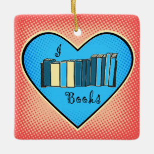 I Heart (Love) Books- Book Lover Christmas Ceramic Ornament