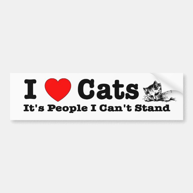 I heart (love) cats, it's people I can't stand. Bumper Sticker (Front)