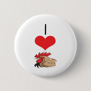 I Heart (Love) Chickens, Roosters 6 Cm Round Badge