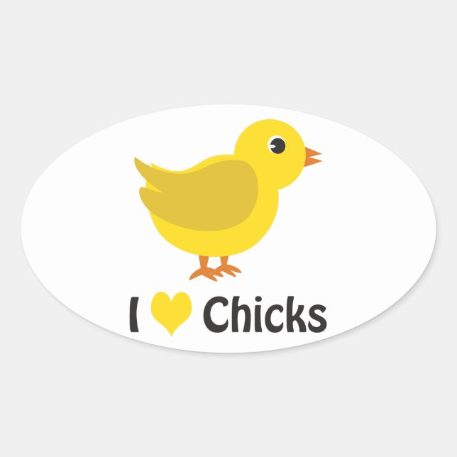 I heart (love) chicks! oval sticker (Front)