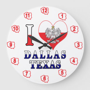 I Heart Love Dallas Texas Large Clock