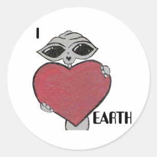 I Heart Love Earth Alien Sticker