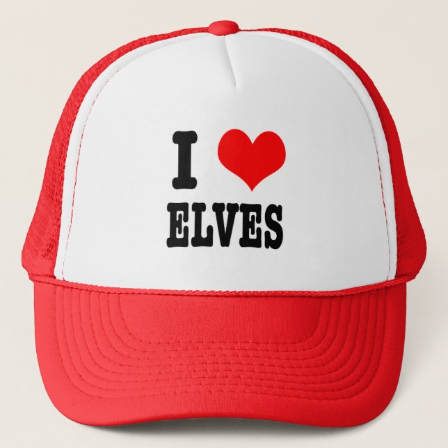 I HEART (LOVE) ELVES TRUCKER HAT (Front)