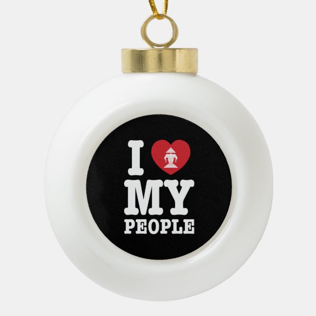 I Heart (Love) Erawan My Lao People Ceramic Ball Christmas Ornament (Front)