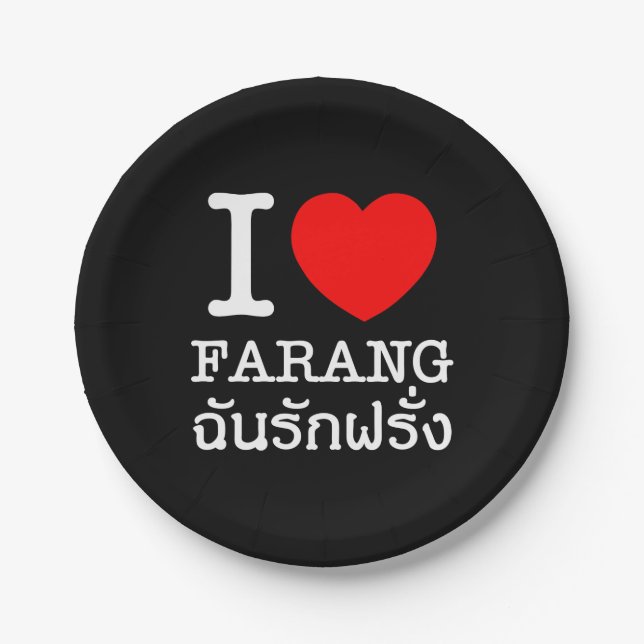 I Heart (Love) Farang Paper Plate (Front)