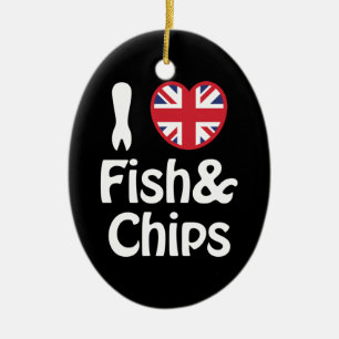 I Heart [Love] Fish & Chips Ceramic Ornament