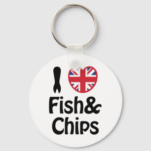 I Heart [Love] Fish & Chips Key Ring