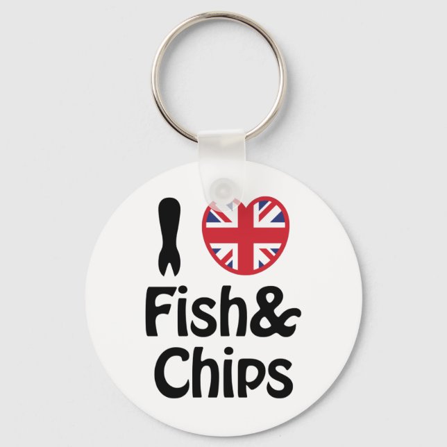I Heart [Love] Fish & Chips Key Ring (Front)