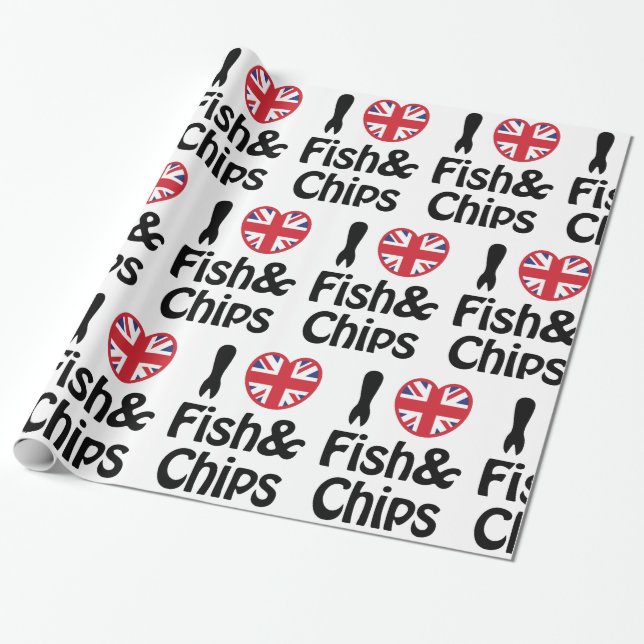 I Heart [Love] Fish & Chips Wrapping Paper (Unrolled)