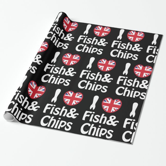 I Heart [Love] Fish & Chips Wrapping Paper (Unrolled)