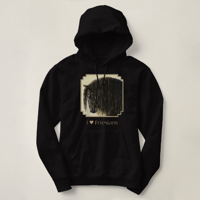 I Heart (Love) Friesians Beautiful Black Draught H Hoodie (Design Front)