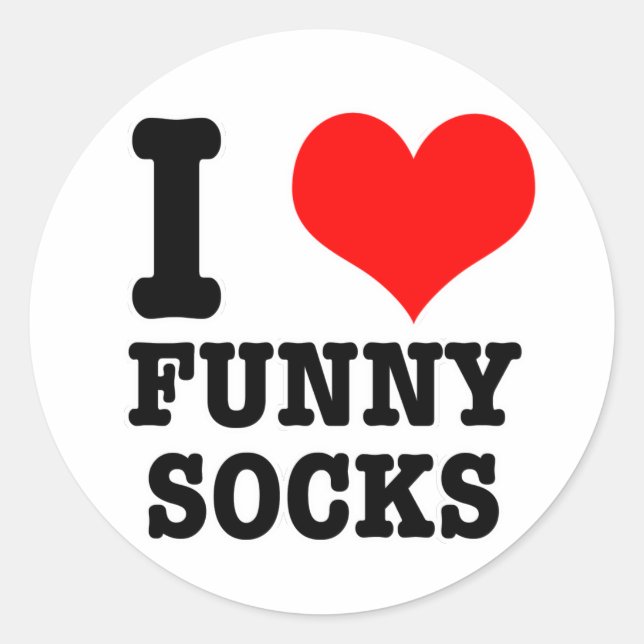 I HEART (LOVE) FUNNY SOCKS CLASSIC ROUND STICKER (Front)