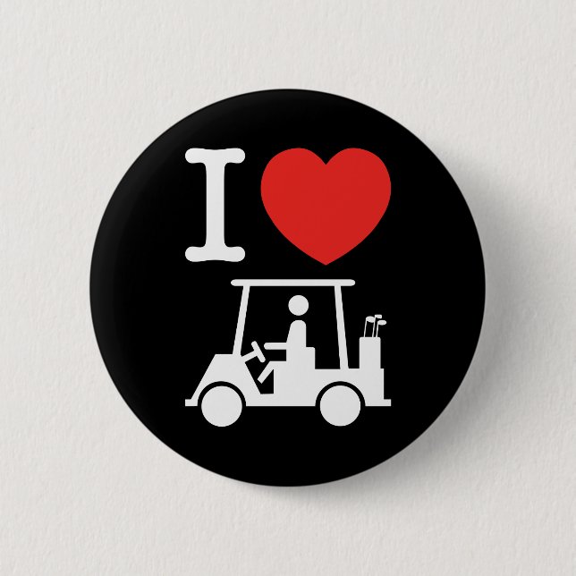 I Heart (Love) Golf Cart 6 Cm Round Badge (Front)