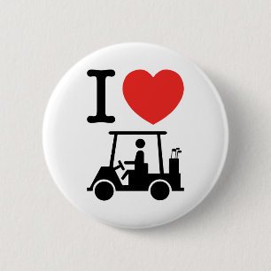I Heart (Love) Golf Cart 6 Cm Round Badge
