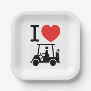 I Heart (Love) Golf Cart Paper Plate