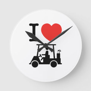 I Heart (Love) Golf Cart Round Clock