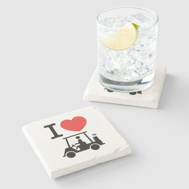 I Heart (Love) Golf Cart Stone Coaster (Side)