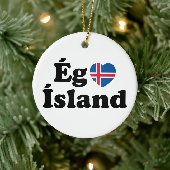 I Heart (Love) Iceland [Ég Elska Ísland] Icelandic Ceramic Ornament (Tree)