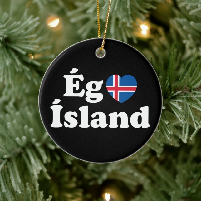 I Heart (Love) Iceland [Ég Elska Ísland] Icelandic Ceramic Ornament (Tree)