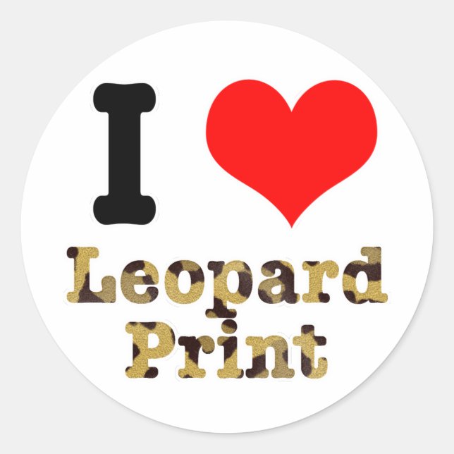 I HEART (LOVE) leopard print Classic Round Sticker (Front)