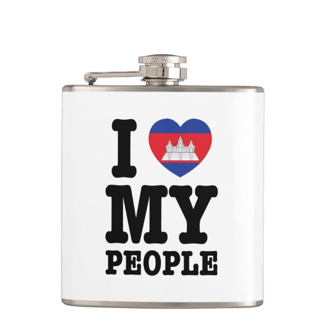 I Heart (Love) My Khmer People Hip Flask (Front)