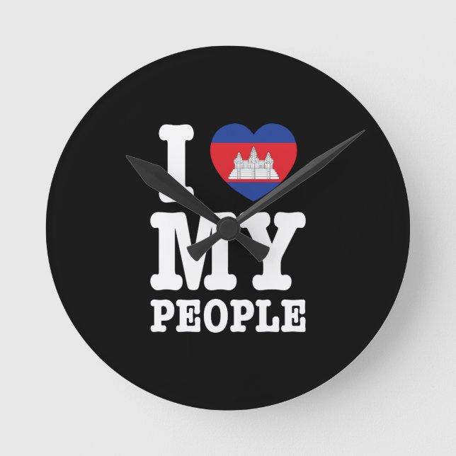 I Heart (Love) My Khmer People Round Clock (Front)