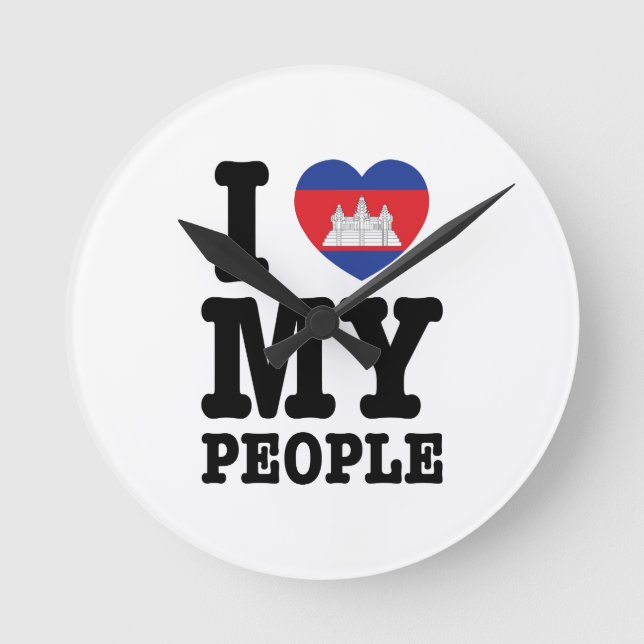 I Heart (Love) My Khmer People Round Clock (Front)