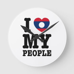 I Heart (Love) My Lao People Round Clock