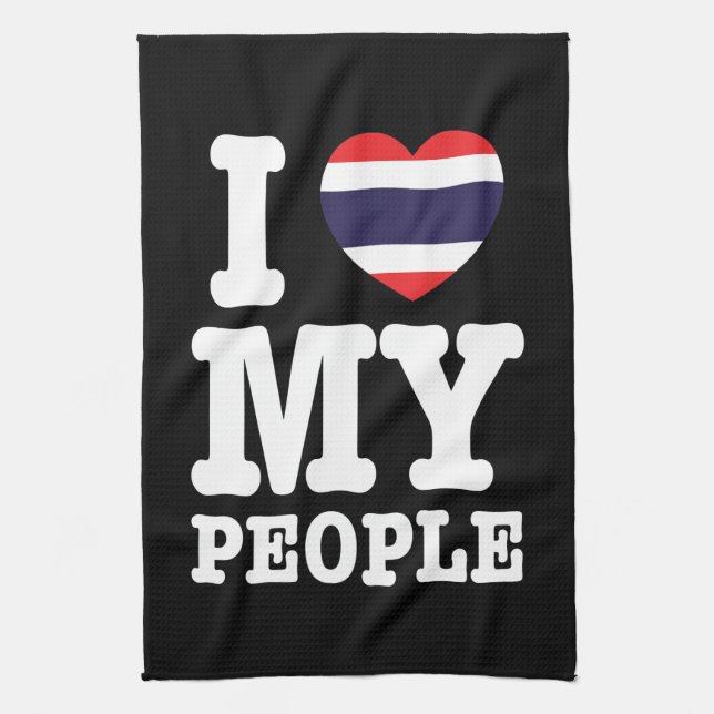 I Heart (Love) My Thai People Tea Towel (Vertical)