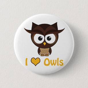 I heart (love) owls 6 cm round badge