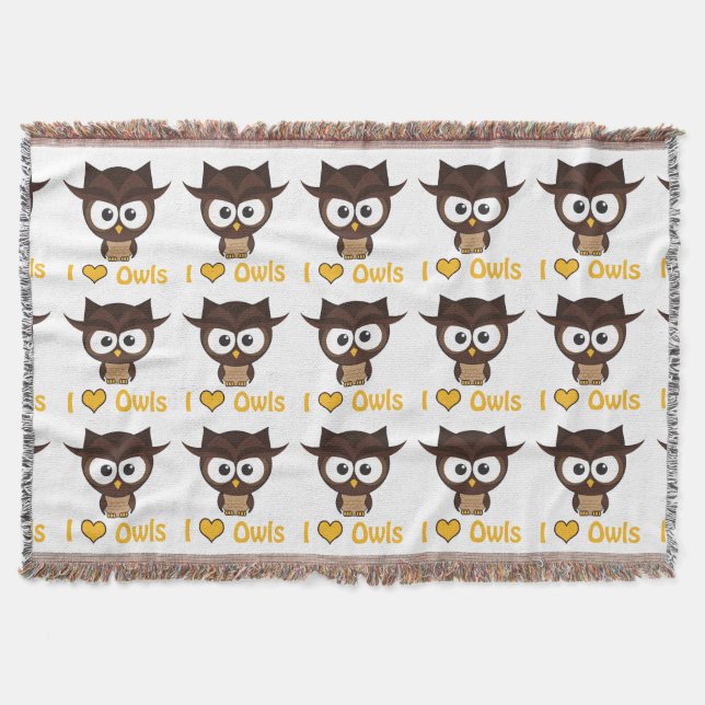 I heart (love) owls throw blanket (Front)
