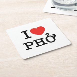 I Heart (Love) Pho Square Paper Coaster