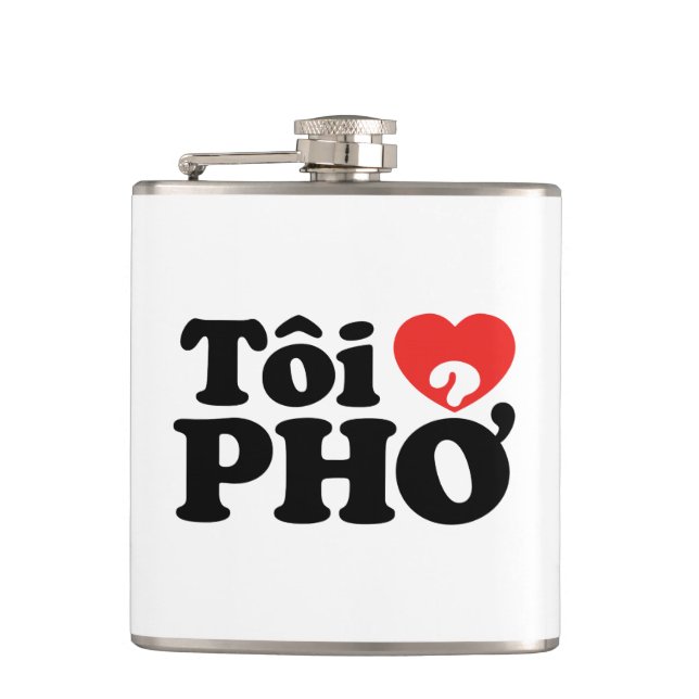 I Heart (Love) Pho (Tôi ❤ PHỞ) Vietnamese Language Hip Flask (Front)