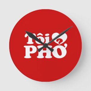 I Heart (Love) Pho (Tôi ❤ PHỞ) Vietnamese Language Round Clock