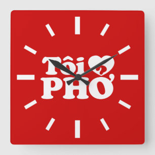 I Heart (Love) Pho (Tôi ❤ PHỞ) Vietnamese Language Square Wall Clock