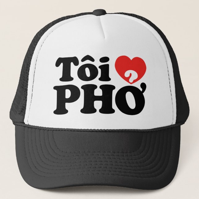 I Heart (Love) Pho (Tôi ❤ PHỞ) Vietnamese Language Trucker Hat (Front)