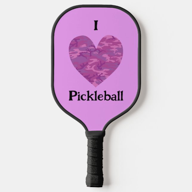 I Heart Love Pickleball Camouflage Pink Pickleball Paddle (Back)