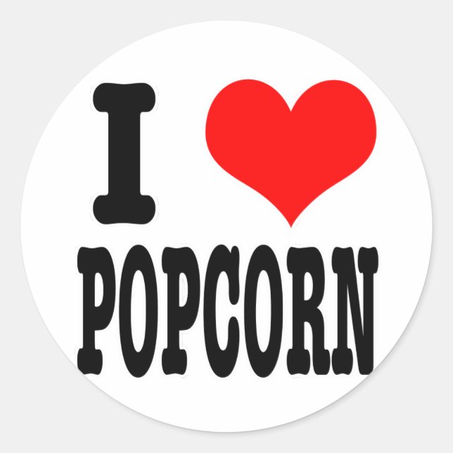 I HEART (LOVE) POPCORN CLASSIC ROUND STICKER (Front)