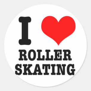 I HEART (LOVE) ROLLER SKATING CLASSIC ROUND STICKER